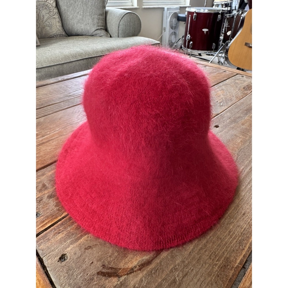 Women's Vintage Angora Wool Red Hat Holiday Winter Bucket Cute Warm Soft
